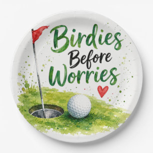 Golf flag and ball on the golf course paper plate