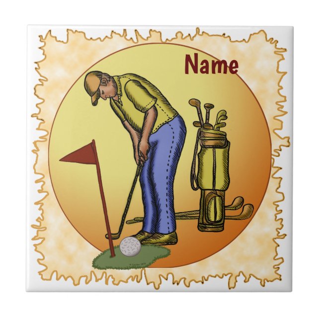 Golf Flag Dad Golfing  Tile (Front)