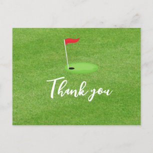 Golf flag on green grass thank you for golfer  car postcard