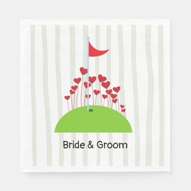 Golf flag with lots of love red heart golf wedding napkin (Front)