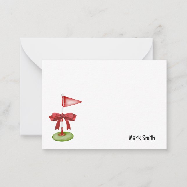 Golf flag with red ribbon with name card (Front)