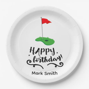 Golf flag with text Happy Birthday Paper Plate