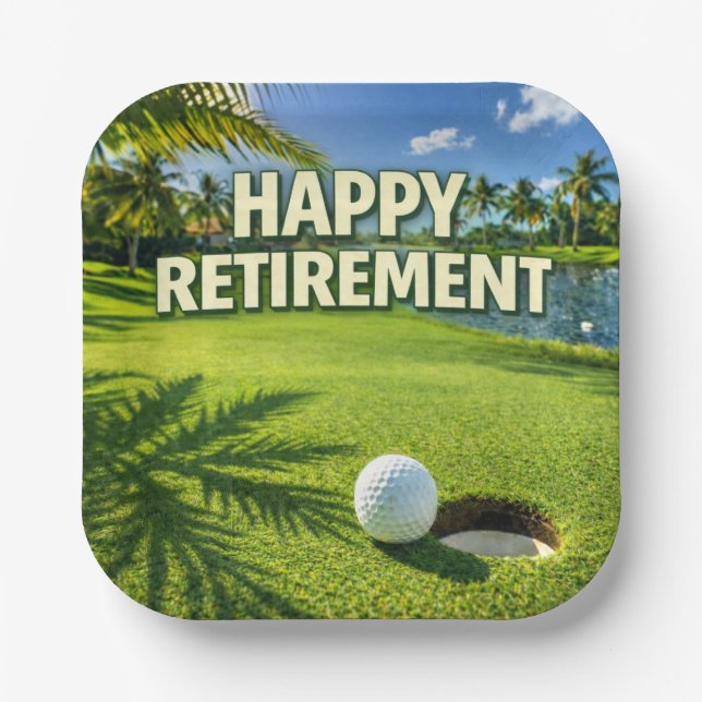 Golf Florida themed Happy Retirement Paper Plate (Front)