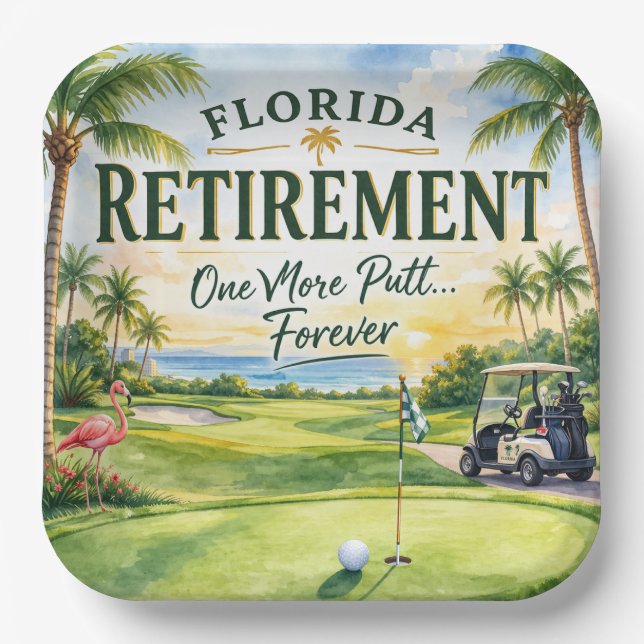 Golf Florida themed with flamingo Paper Plate (Front)