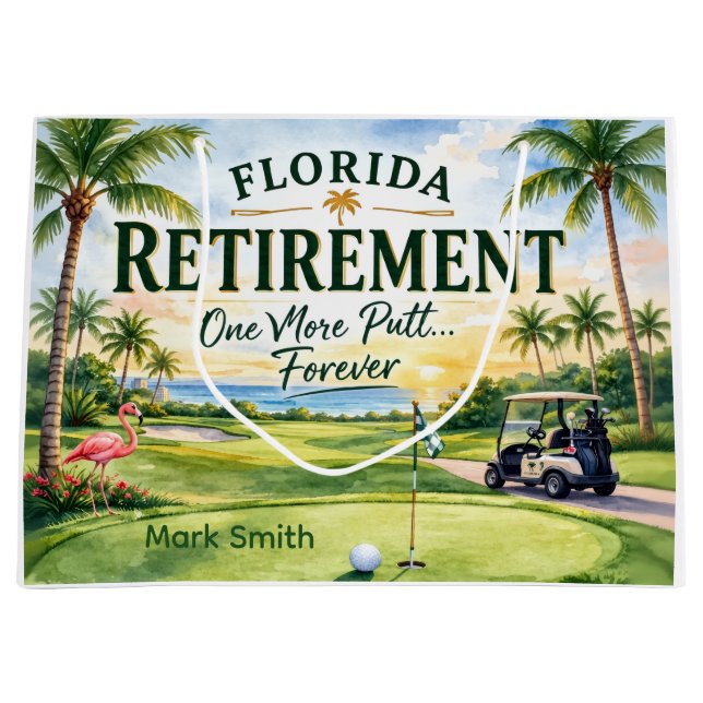 Golf Florida themed with flamingo retirement Large Gift Bag (Front)
