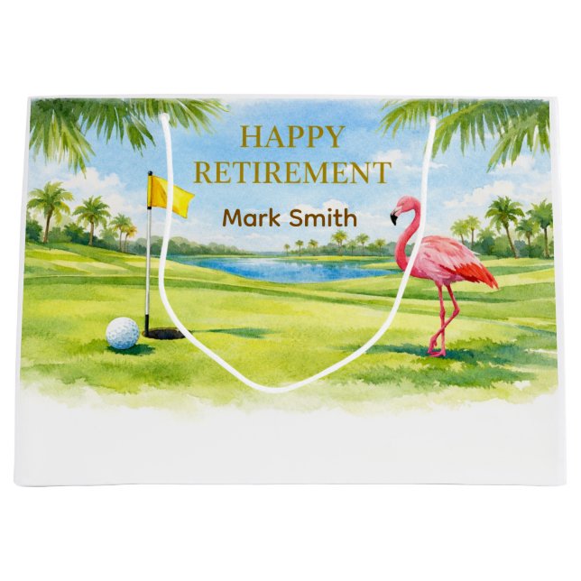 Golf Florida themed with flamingo retirement Large Gift Bag (Front)