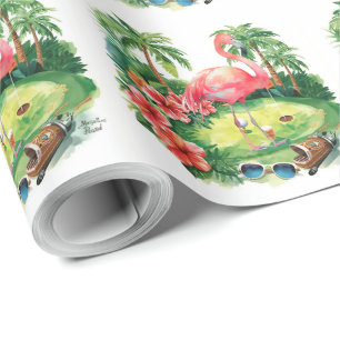 Golf Florida themed with flamingo retirement Wrapping Paper