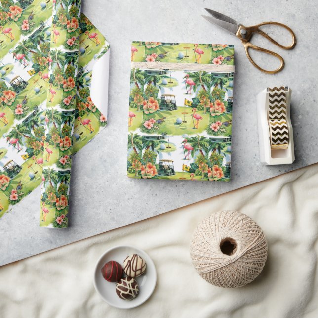 Golf Florida themed with flamingo retirement Wrapping Paper (Crafts)