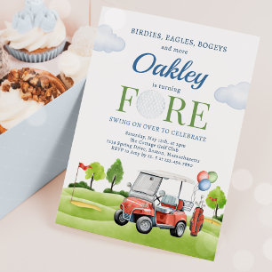 Golf Fore Birthday Golf Golfing 4th Birthday Party Invitation