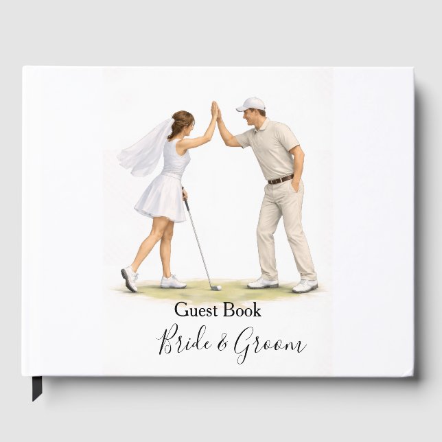 Golf Fore Ever with Bride and Groom Wedding  Guest Book (Front)