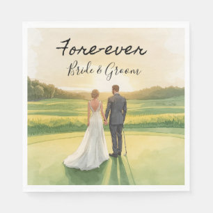 Golf Fore Ever with Bride and Groom Wedding Napkin