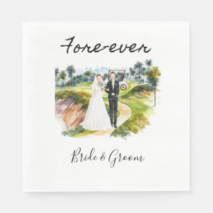 Golf Fore Ever with Bride and Groom Wedding  Napkin