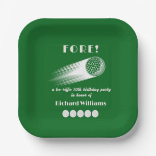 Golf Fore Tee-Riffic Green 50th Birthday Party Paper Plate