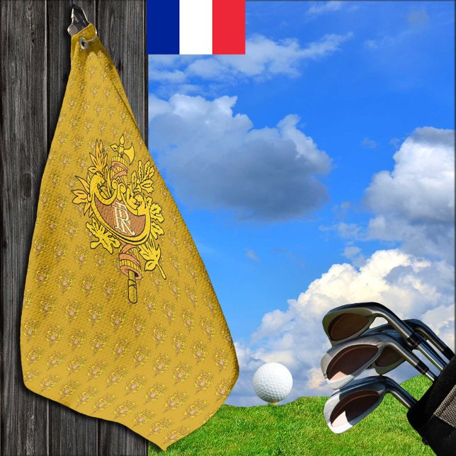 Golf France with golden French emblem, flag Golf Towel (Creator Uploaded)
