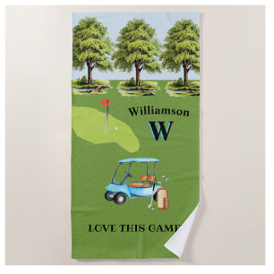 Golf Fun Course Cart Monogram Name   Beach Towel