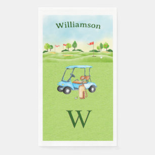 Golf Fun Course Cart Monogram Name Napkin
