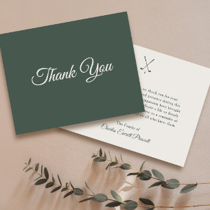 Golf Funeral Memorial Elegant Script Modern Green Thank You Card