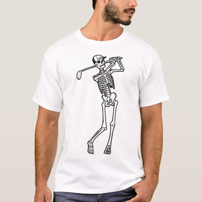 Golf Funny Golfing Skeleton playing Golfer T-Shirt (Front)