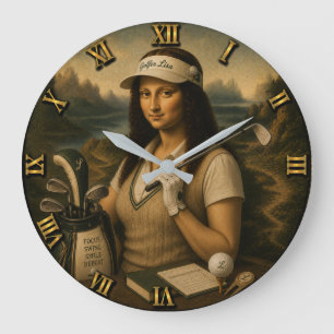Golf Funny Mona Lisa Large Clock
