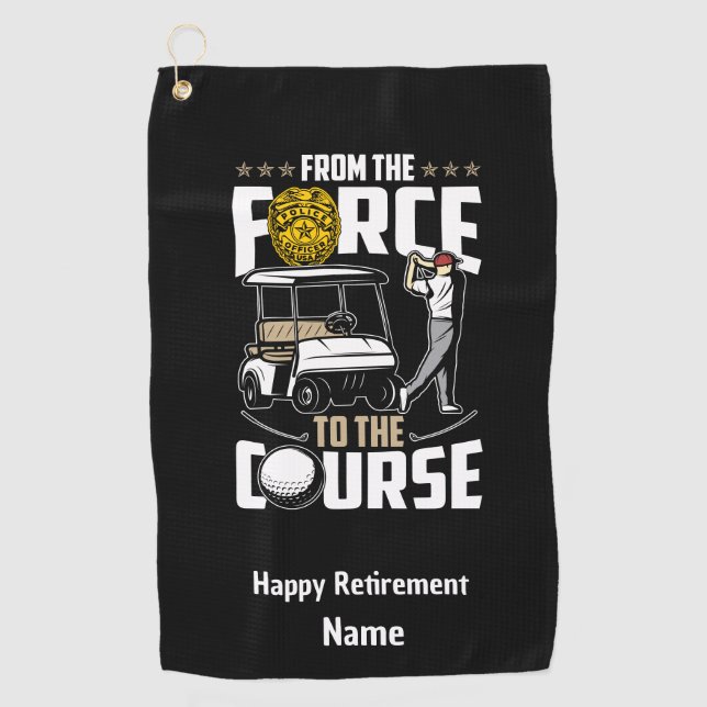 Golf Funny Retired Police Officer Golfer Golf Towel (Front)