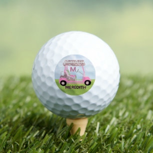 Golf Gal Monogram Rose Gold Diamond Cart  Balls