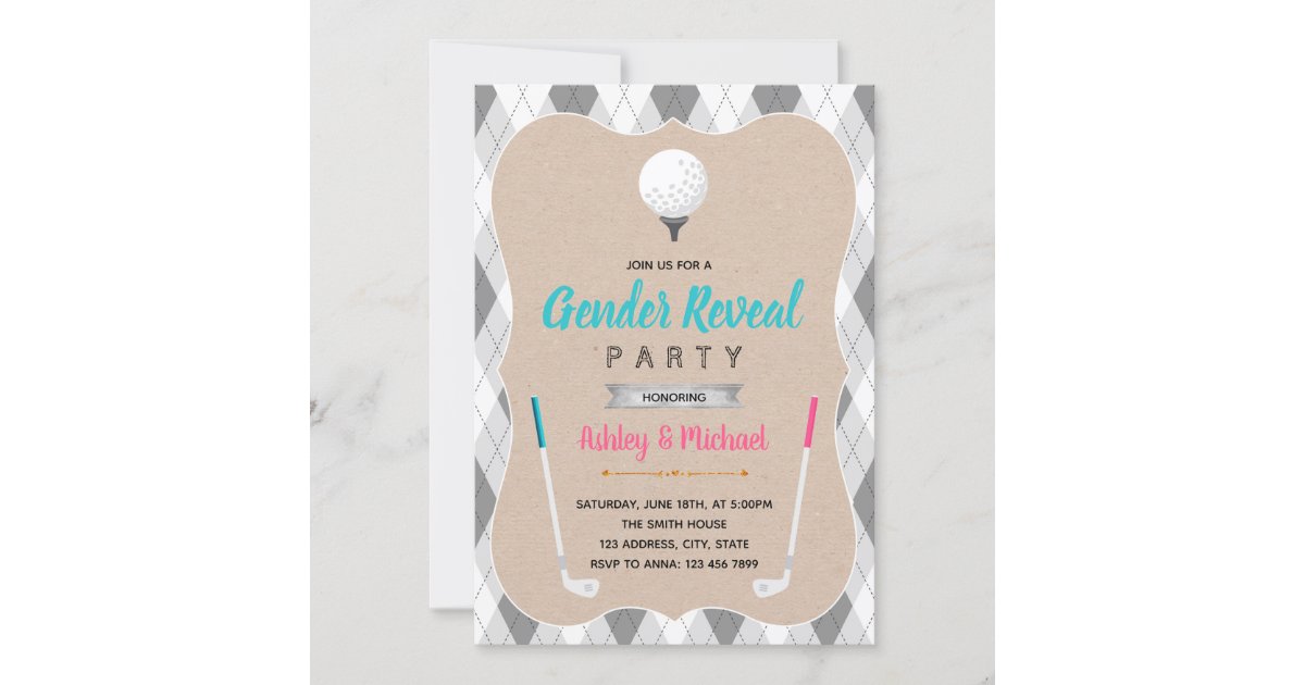 Golf gender reveal theme invitation Zazzle