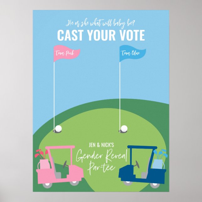 Golf Gender Reveal Voting Sign - Team Pink or Blue (Front)