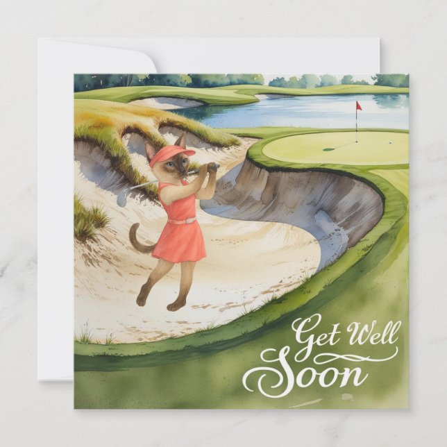 Golf Get Well Soon Card for cat lover golfers (Front)