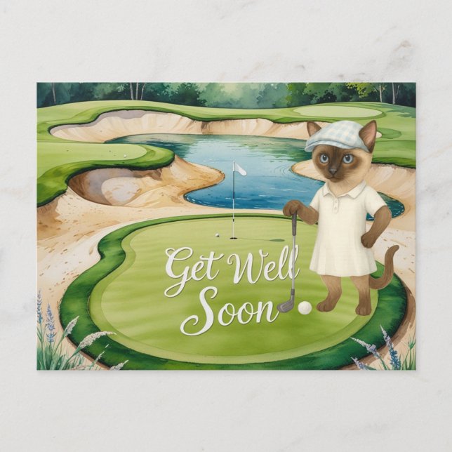 Golf Get Well Soon Card for cat lover golfers (Front)