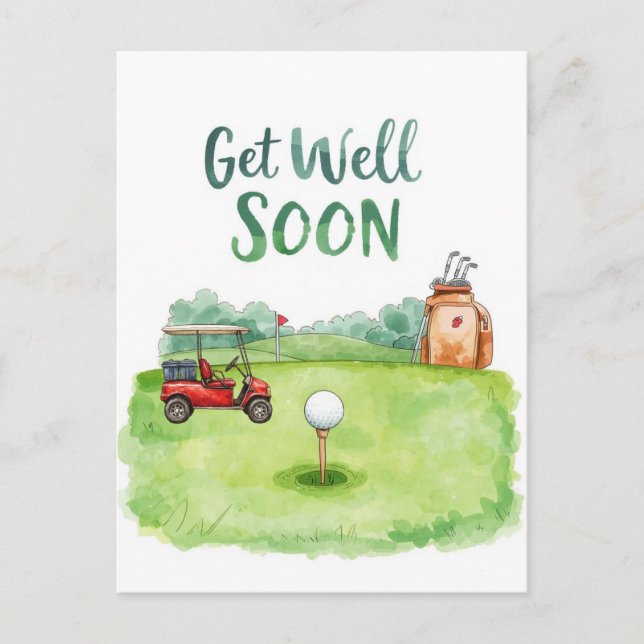 Golf Get Well Soon Card – Watercolor Golf Course  (Front)