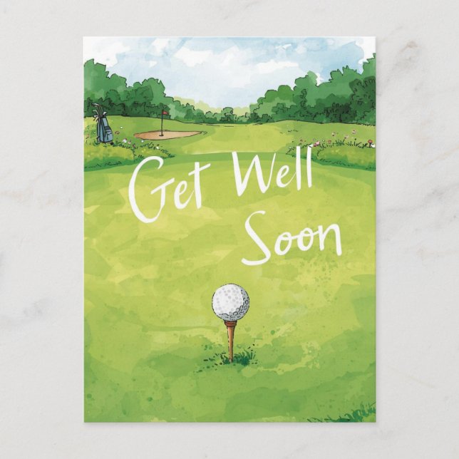 Golf Get Well Soon Card – Watercolor Golf Course  (Front)