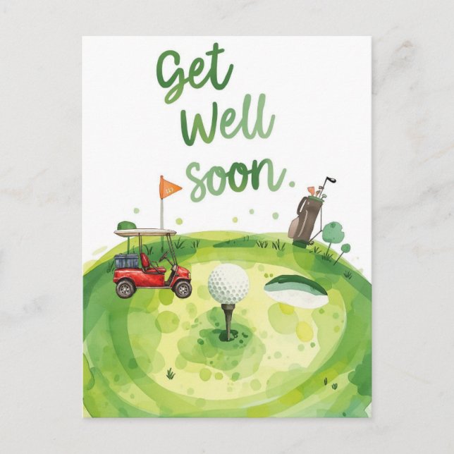 Golf Get Well Soon Card – Watercolor Golf Course  (Front)