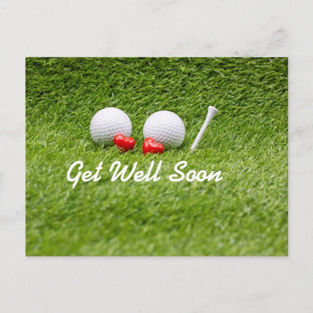 Golf Get well soon golf balls and tee with love Postcard (Front)