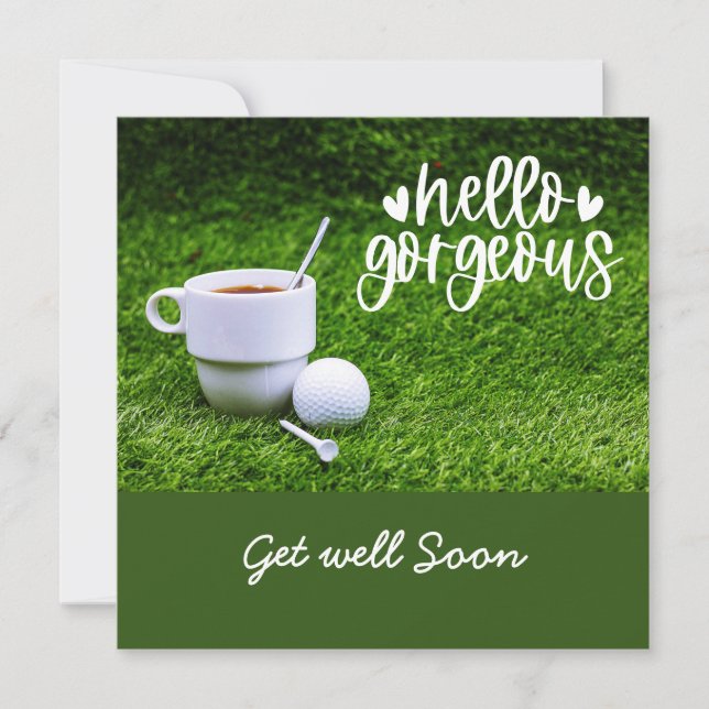 Golf get well soon with cup of tea and golf ball card (Front)
