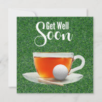Golf Get well soon with cup of tea on green
