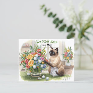 Golf get well soon with golf ball and flowers  postcard