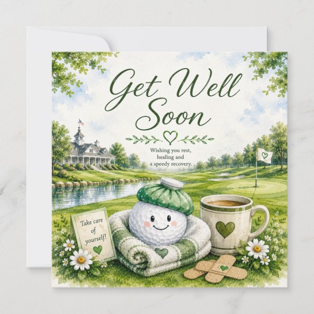 Golf Get Well Soon with golf ball on green (Front)