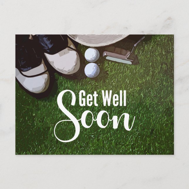 Golf Get Well Soon with golf ball on green   Postcard (Front)