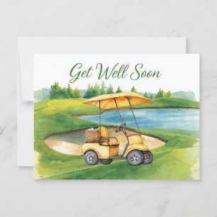 Golf Get well soon with Golf Cart on green Postcard