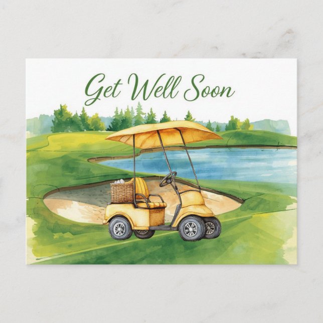 Golf Get well soon with Golf Cart on green Postcard (Front)