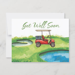 Golf Get well soon with Golf Cart on green Postcard