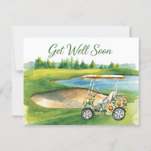 Golf Get well soon with Golf Cart on green Postcard
