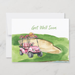 Golf Get well soon with Golf Cart on green Postcard