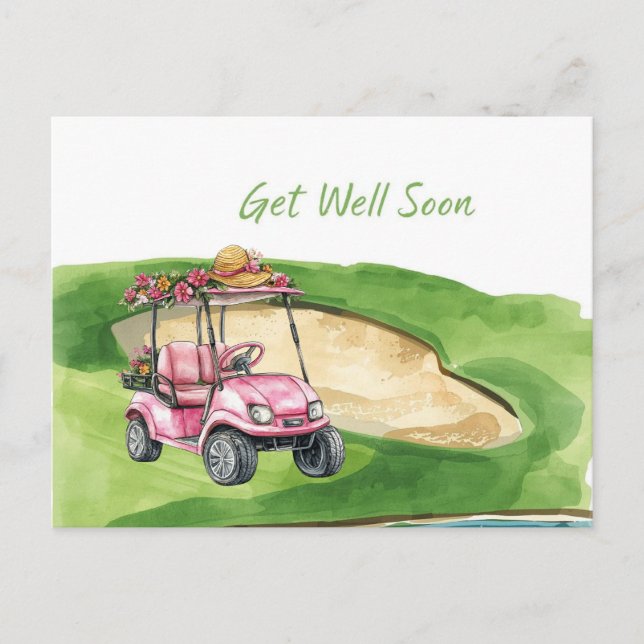 Golf Get well soon with Golf Cart on green Postcard (Front)