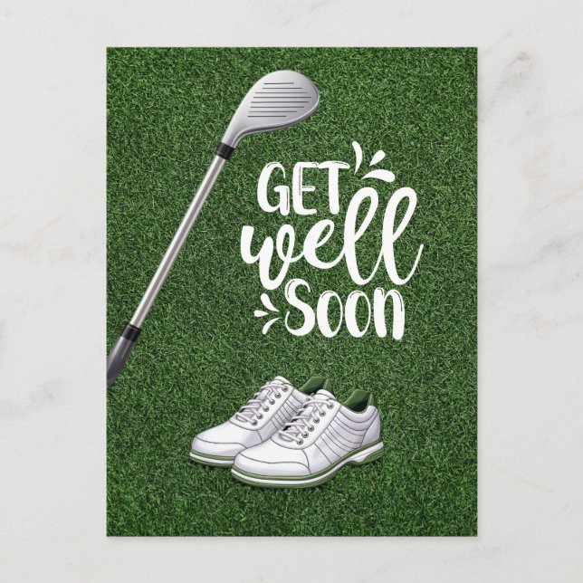 Golf Get well soon with golfer golfing on green  Postcard (Front)