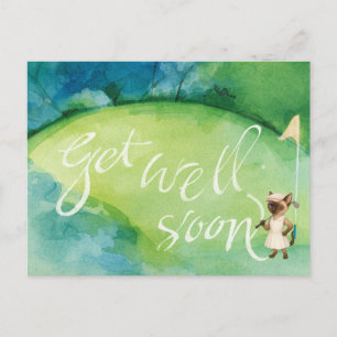 Golf Get well soon with golfer golfing on green Postcard