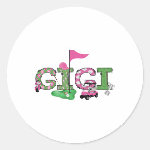 Golf Gigi Pink Hole In One Golf 1st Birthday Girl  Classic Round Sticker
