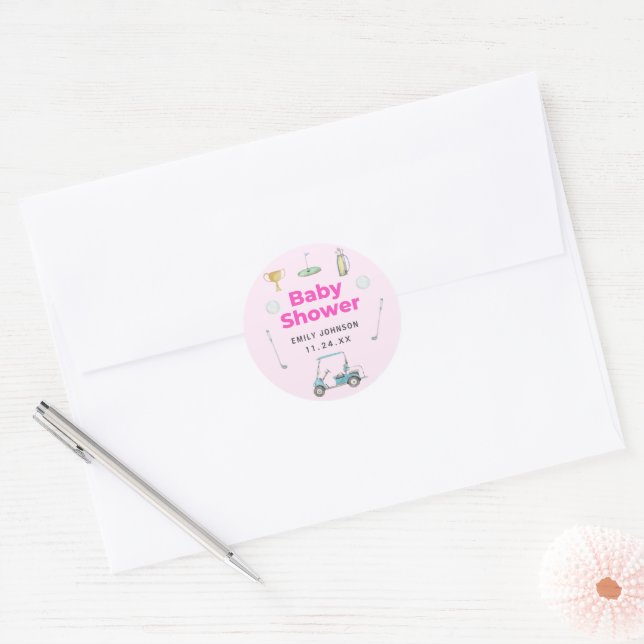 Golf Girl Baby Shower Classic Round Sticker (Envelope)