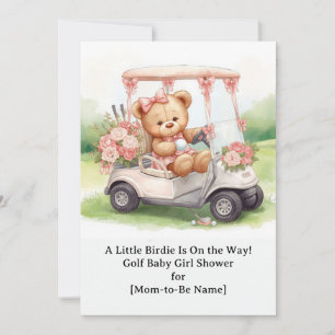 Golf Girl Baby Shower with teddy bear on golf cart Invitation
