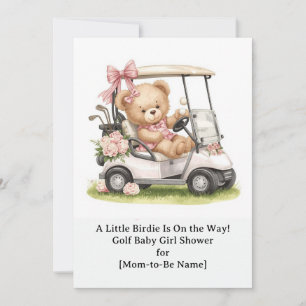 Golf Girl Baby Shower with teddy bear on golf cart Invitation